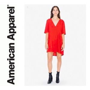 American Apparel Crepe Coral V-Neck Mini Dress